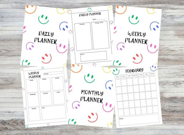 Undated Smiley Planner Daily Weekly Monthly Printable PDF - Image 2