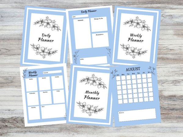 Undated Blue Floral Planner Daily Weekly Monthly Printable PDF - Image 2